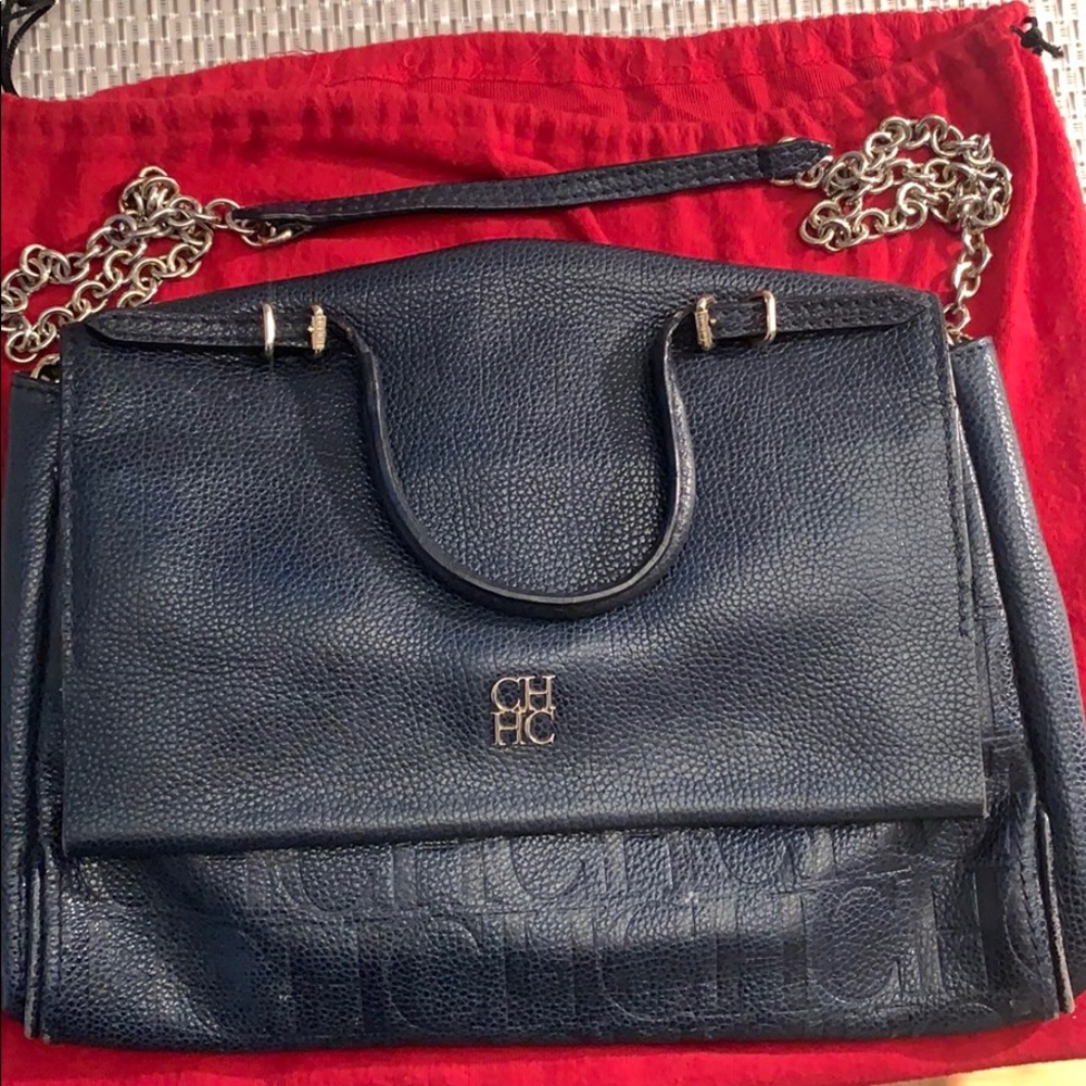 Carolina Herrera navy blue leather purse